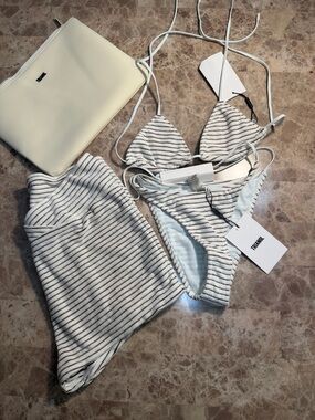 Striped Two-Piece Bikini Set with Matching Cover-Up